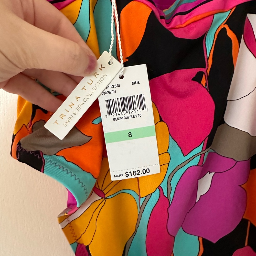 NWT Trina Turk Ruffle Gemini Maillot One Piece Swimsuit Patterned size 8 - Picture 5 of 12